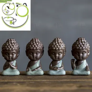 Kreativitu Fialová Hlíny Čajové Pet Ručně Buddha Mnich Figurka Ozdoby Boutique Čaj, Stolní Dekorace, Doplňky, Řemesla
