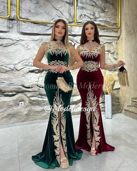 Dubaj Arabské Plesové Šaty Marocké Kaftan Nášivky Přední Split Délka Podlahy Saúdská Arábie Večerní Šaty Formální Party Šaty